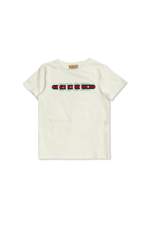 早い者勝ち！GUCCI kids Tシャツ 10year Children's cotton T-shirt with Gucci logo in white cotton